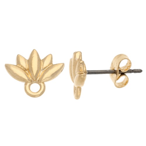 Clous d'oreilles fleur de lotus 10x11 mm - Doré à l'or fin x2