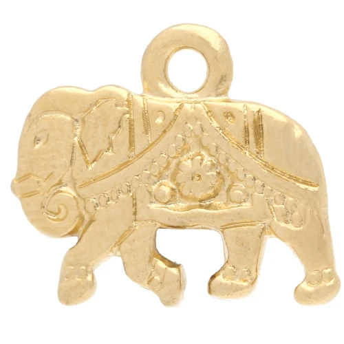 Breloque éléphant 12x14 mm - Doré à l'or fin x1