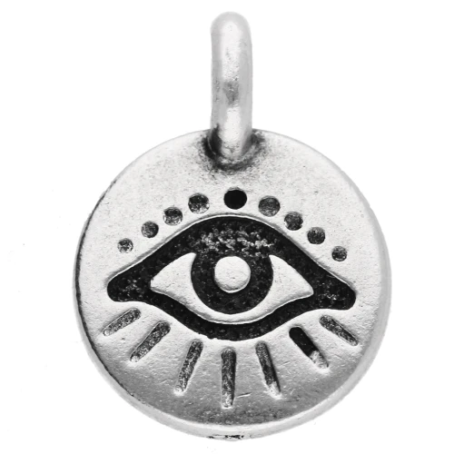 Breloque ronde 12 mm - motif oeil - Placage Argent fin vieilli x1