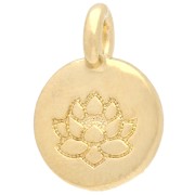 Breloque ronde 12 mm - motif fleur de lotus - Doré à l'or fin x1|raw }}