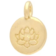 Breloque ronde 12 mm - motif fleur de lotus - Doré à l'or fin x1