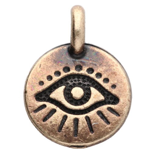 Breloque ronde 12 mm - motif oeil - Bronze x1