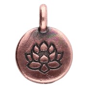 Breloque ronde 12 mm - motif fleur de lotus - Cuivré vieilli x1