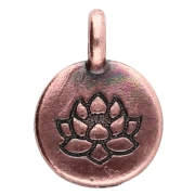 Breloque ronde 12 mm - motif fleur de lotus - Cuivré vieilli x1