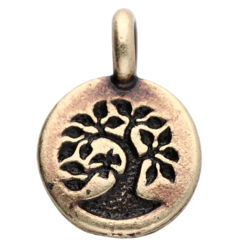 Breloque ronde 12 mm - motif arbre de vie - Bronze x1