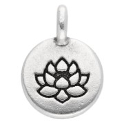 Breloque ronde 12 mm - motif fleur de lotus - Placage Argent fin vieilli x1|raw }}