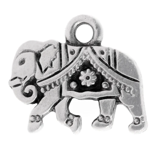 Breloque éléphant 12x14 mm - Placage Argent fin vieilli x1