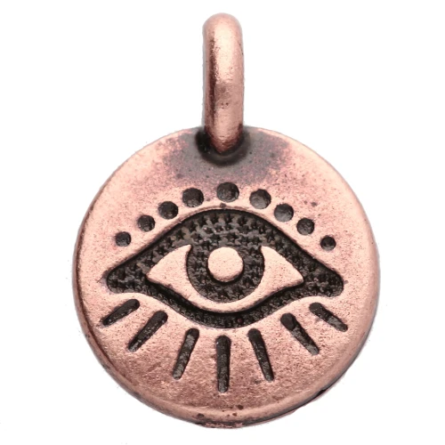 Breloque ronde 12 mm - motif oeil - Cuivré vieilli x1