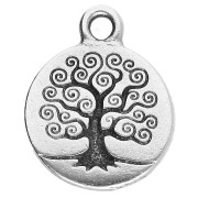 Breloque ronde 15.5 mm - motif arbre de vie - Placage Argent fin vieilli x1|raw }}