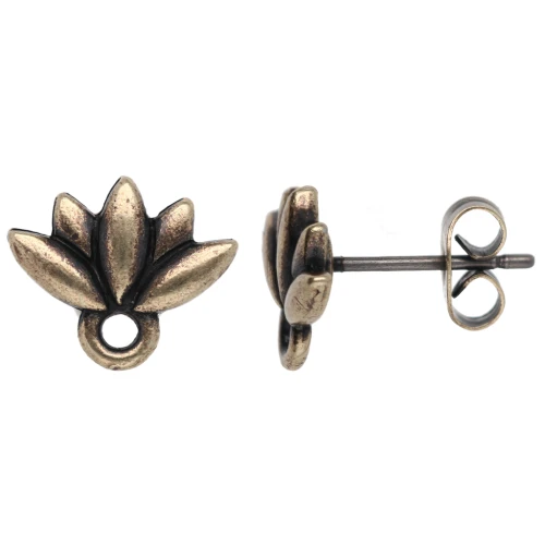 Clous d'oreilles fleur de lotus 10x11 mm - Bronze x2