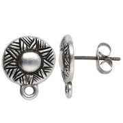 Clous d'oreilles rond irrégulier ethnique 12 mm - Placage Argent fin vieilli x2|raw }}