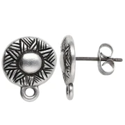 Clous d'oreilles rond irrégulier ethnique 12 mm - Placage Argent fin vieilli x2