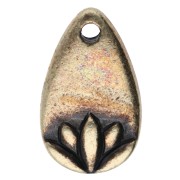 Breloque goutte 13x8 mm - motif fleur de lotus - Bronze x1