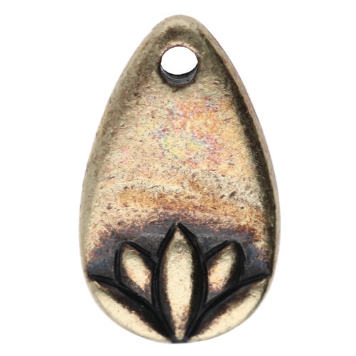 Breloque goutte 13x8 mm - motif fleur de lotus - Bronze x1