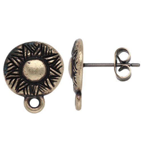 Clous d'oreilles rond irrégulier ethnique 12 mm - Bronze x2