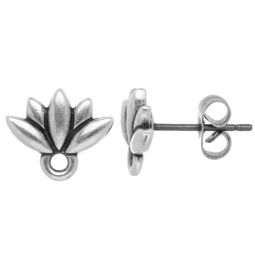 Clous d'oreilles fleur de lotus 10x11 mm - Placage Argent fin vieilli x2