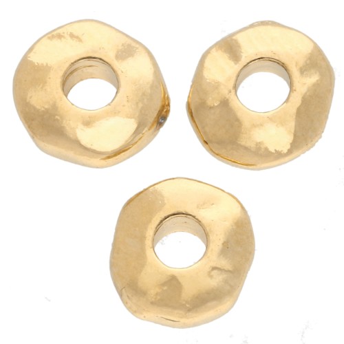 Perles rondelles irrégulières 6.5 mm - gros trou - Doré à l'or fin x5