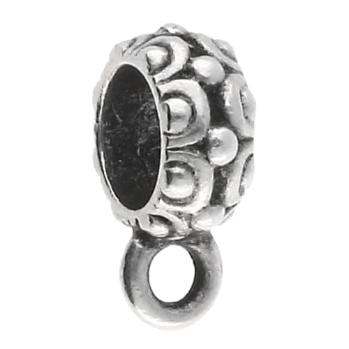 Poussoir texturé attache breloque pour cordon 6 mm - Placage Argent fin vieilli x1