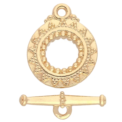 Fermoir T rond 16.5 mm - motif ethnique - Doré à l'or fin x1