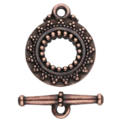 Fermoir T rond 16.5 mm - motif ethnique - Cuivré vieilli x1
