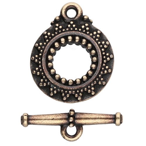 Fermoir T rond 16.5 mm - motif ethnique - Bronze x1