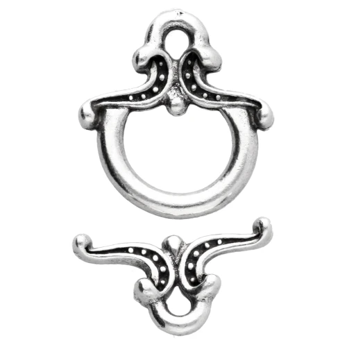 Fermoir T arabesque travaillé 13x12 mm - Placage Argent fin vieilli x1