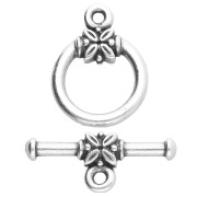 Fermoir T rond 16 mm - motif fleur - Placage Argent fin vieilli x1|raw }}