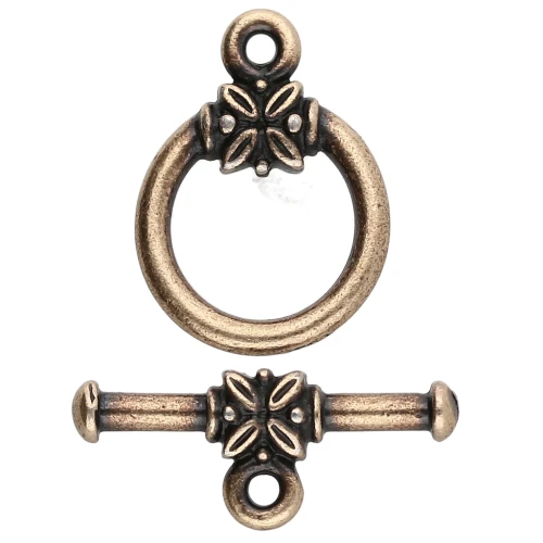 Fermoir T rond 16 mm - motif fleur - Bronze x1