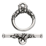 Fermoir T rond 15 mm - motif papillon - Placage Argent fin vieilli x1|raw }}