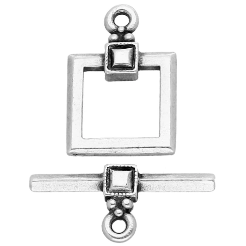 Fermoir T carré 18.5x12.5 mm - Placage Argent fin vieilli x1