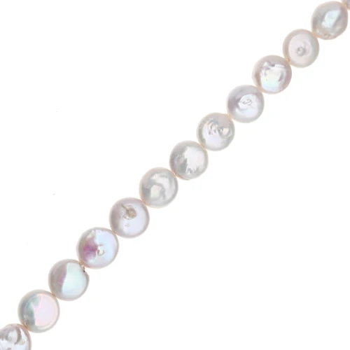 Perles d'eau douce irrégulières - palet rond 10 mm - Grade AA - Blanc x37cm