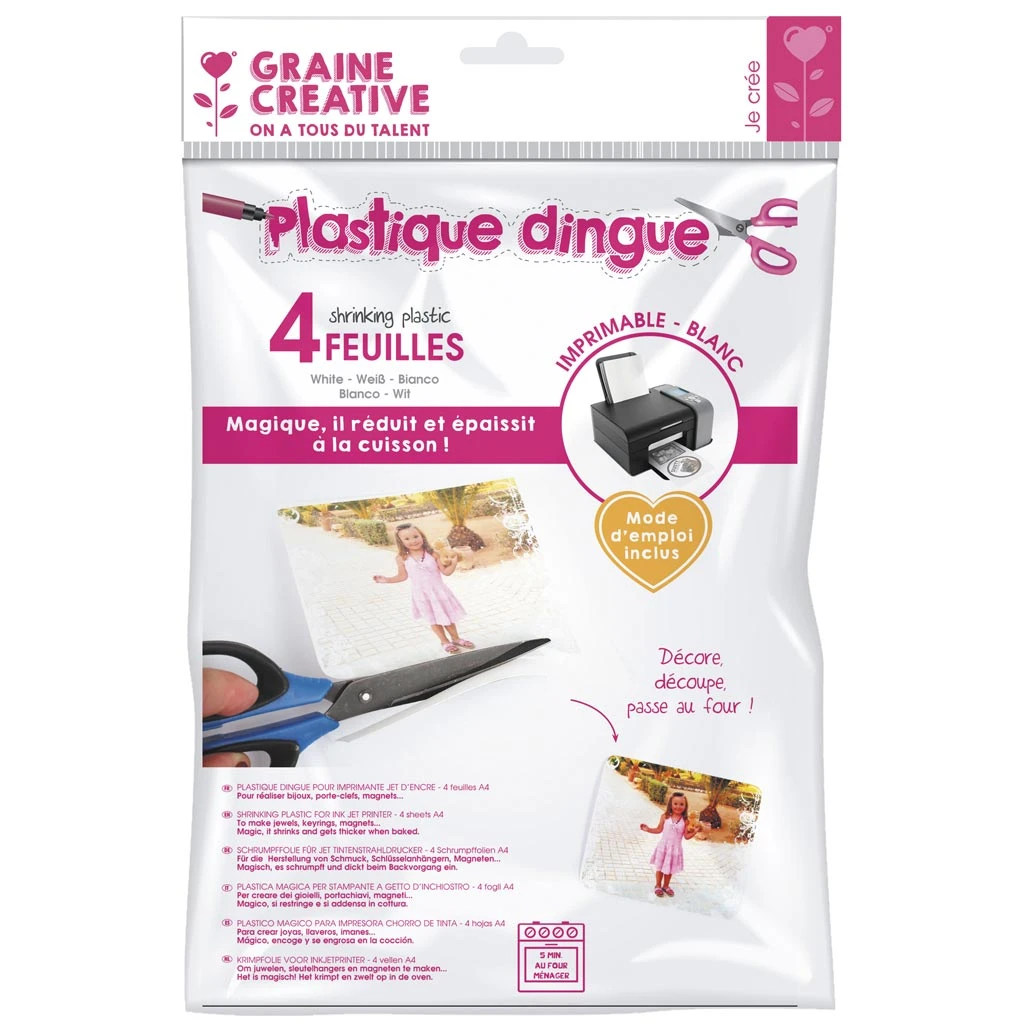 Plastique dingue imprimable A4 29.7x21 cm - Blanc x4 - Perles & Co