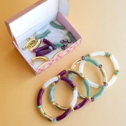 Mes bijoux DIY - Kit de 4 bracelets élastiques avec perles tubes - Version Doré