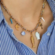 Mes bijoux DIY - Kit collier charms en acier inoxydable & cordon - Version bleu