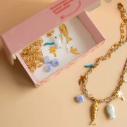 Mes bijoux DIY - Kit collier charms en acier inoxydable & cordon - Version bleu