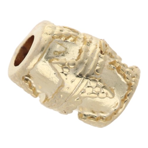 Perle tube travaillé 10x7.5 mm - Doré à l'or fin x1