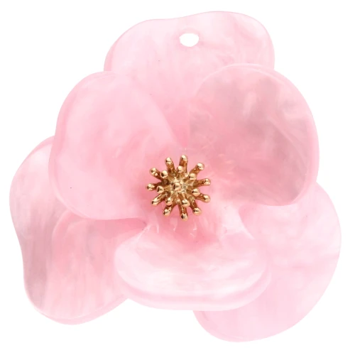 Pendentifs fleur en relief 40 mm en Acrylique Acier inox Doré Rose clair marbré x2