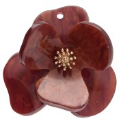 Pendentifs fleur en relief 40 mm en Acrylique Acier inox Doré Marron marbré x2