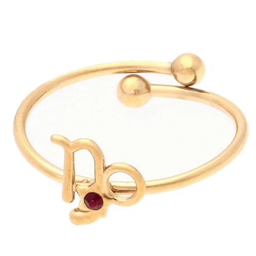Bague réglable signe du zodiaque - Capricorne - Acier inox 304L Doré - Rouge x1