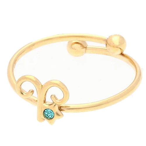Bague réglable signe du zodiaque - Bélier - Acier inox 304L Doré - Aquamarine x1