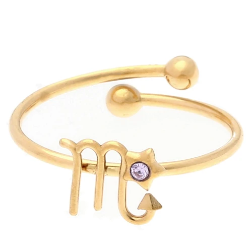Bague réglable signe du zodiaque - Scorpion - Acier inox 304L Doré - Light Amethyst x1