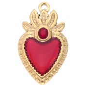 Pendentif coeur Ex-voto 28x16 mm résine époxy Acier inoxydable 304 Doré - Rouge x1|raw }}