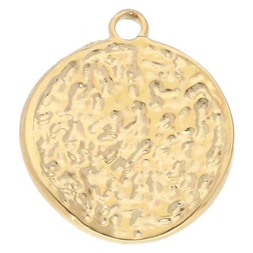 Pendentif rond irrégulier martelé 20 mm - Acier inoxydable 304 Doré x1
