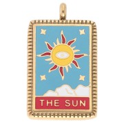 Pendentif carte tarot 26x15 mm Le Soleil Résine époxy Acier inox 304 Doré Bleu x1|raw }}