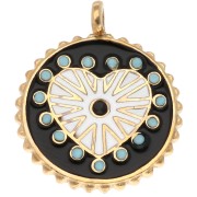 Pendentif rond réversible 18 mm résine époxy & strass - Acier inox Doré 304 x1|raw }}