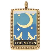 Pendentif carte tarot 26x15 mm La Lune Résine époxy - Acier inox 304 Doré Bleu x1|raw }}