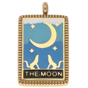 Pendentif carte tarot 26x15 mm La Lune Résine époxy - Acier inox 304 Doré Bleu x1
