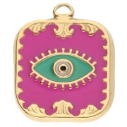 Pendentif rectangle Oeil 20x16mm Résine époxy Acier inoxydable 304 Doré Fuchsia x1|raw }}