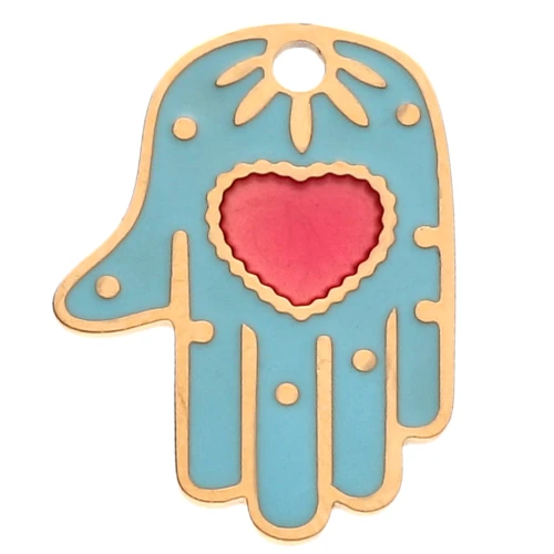 Pendentif main de Fatma 20x14mm avec résine époxy Acier inox 304 Doré Bleu Rose x1
