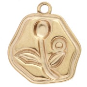 Breloque irrégulière 15.5x14mm motif fleur avec époxy - Acier inox Doré 304 - Rose